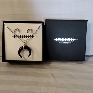 Indigo Authority Crescent Necklace/Earring Set